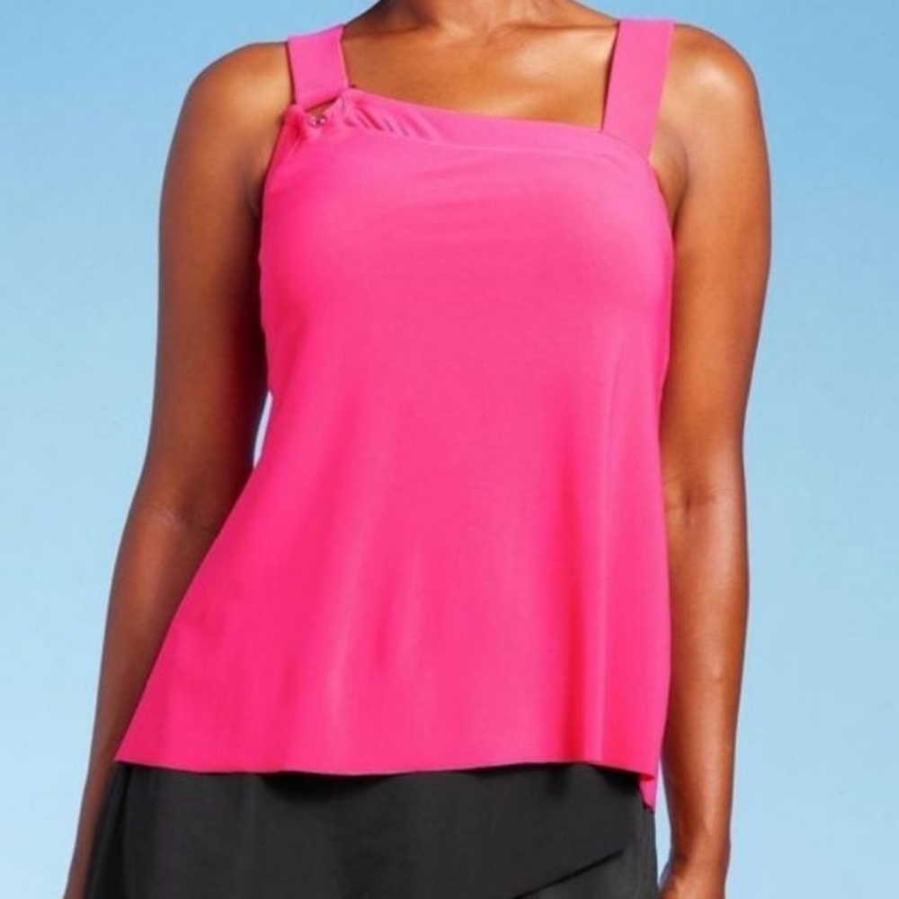 WOMEN'S UPF 50 Asymmetrical Tankini Top - Aqua Green® Pink XL NWT